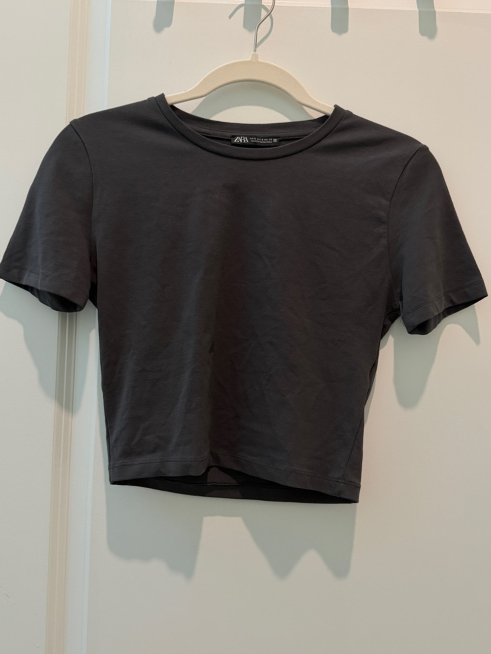 ZARA Dark Grey Crewneck Cropped T-Shirt